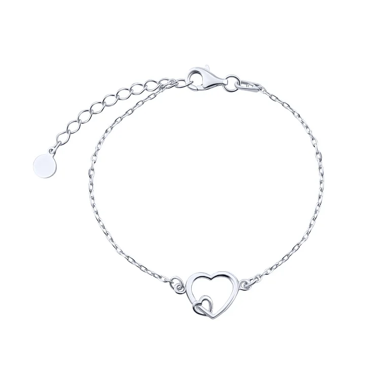Серебряный браслет "Сердца" плетение якорь - 2149510