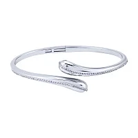 Жорсткий незамкнутий срібний браслет "Крапля" з фіанітами - 2088961