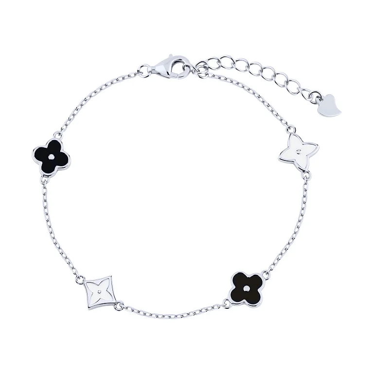 Браслет "Квіти" зі срібла з емаллю плетіння якірне - 2222011