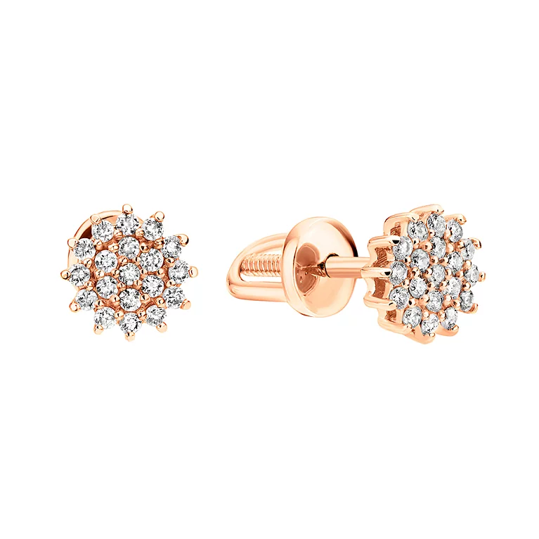 Сережки-гвоздики із золота "Квіточка" з розсипом діамантів. Артикул 2108949201: ціна, відгуки, фото – купити в інтернет-магазині AURUM