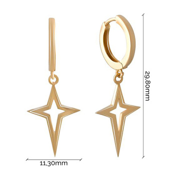 Сережки-кольца с подвесными звездами из красного золота - 1529069