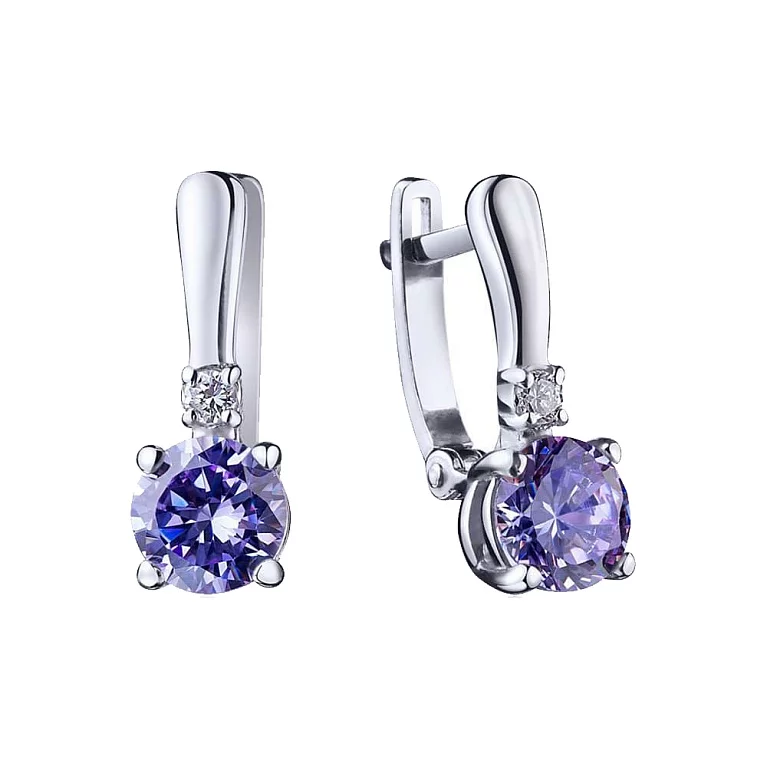 Срібні сережки з фіолетовими фіанітами. Артикул 7502/82055л: ціна, відгуки, фото – купити в інтернет-магазині AURUM