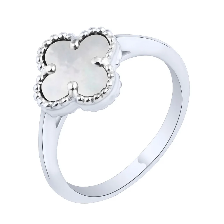 Серебряное кольцо "Клевер" с перламутром - 2159236