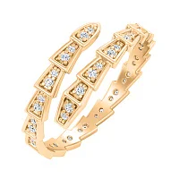 Незамкнутое кольцо "Змея" из красного золота с фианитами - 2125752