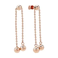 Сережки-пусети "Кулі" в червоному золоті з підвісом - 2009355