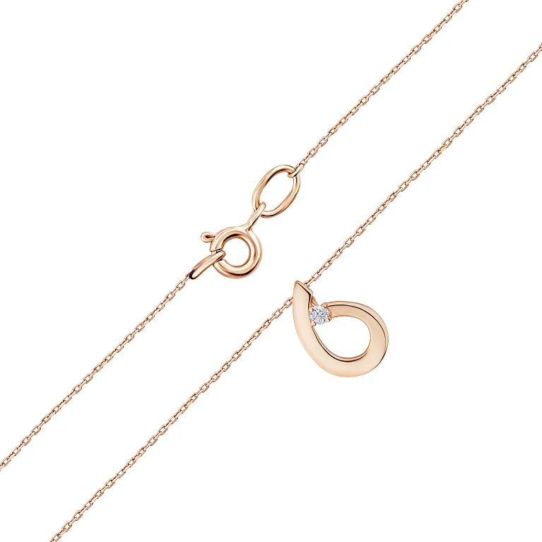 Цепочка с подвесом из красного золота с фианитом плетение якорь  - 2193974