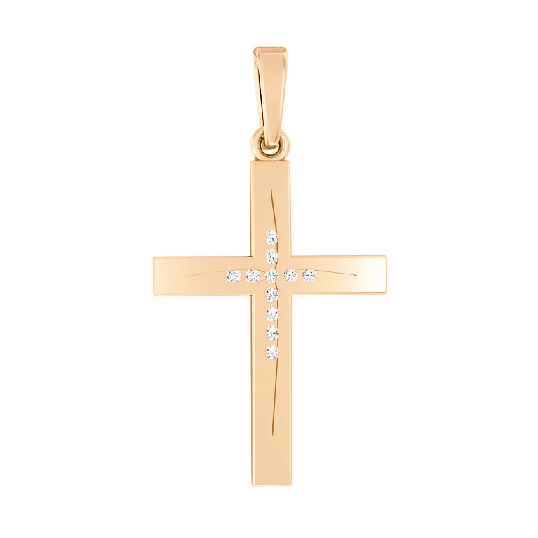Дерокативный крестик из красного золота с бриллиантами. Артикул П011381: цена, отзывы, фото – купить в интернет-магазине AURUM