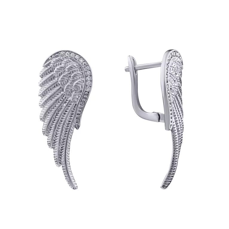 Срібні сережки з фіанітом "Крила". Артикул 7502/СК2Ф/2033: ціна, відгуки, фото – купити в інтернет-магазині AURUM