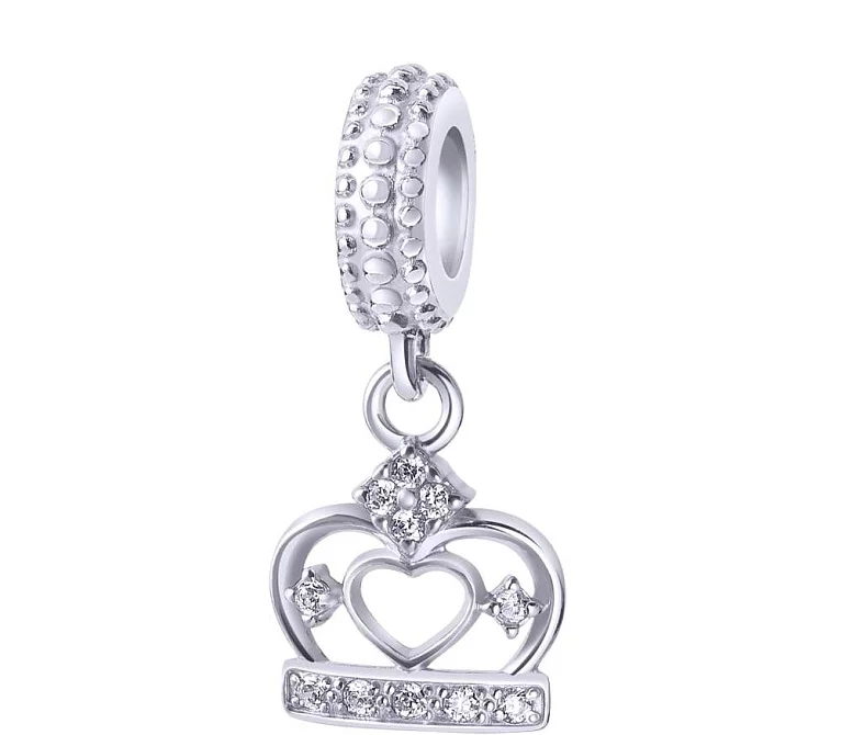 Срібний шарм "Корона з сердечком" із фіанітом. Артикул 7503/84500б: ціна, відгуки, фото – купити в інтернет-магазині AURUM