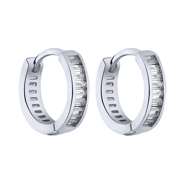 Серьги-кольца из серебра с дорожкой фианитов. Артикул 7502/9299/10: цена, отзывы, фото – купить в интернет-магазине AURUM