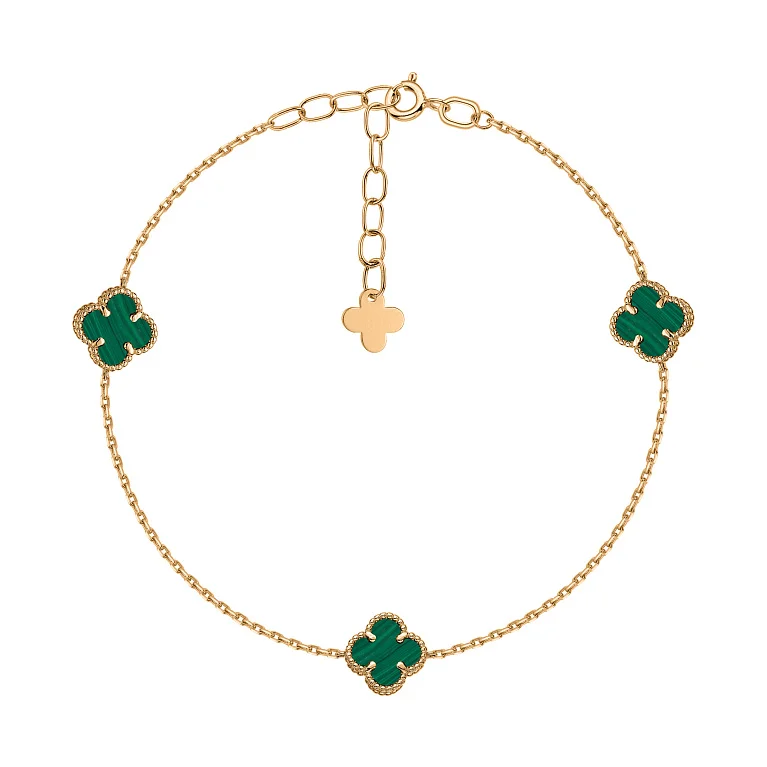 Браслет "Конюшина" з червоного золота з малахітом плетіння якірне - 2221444