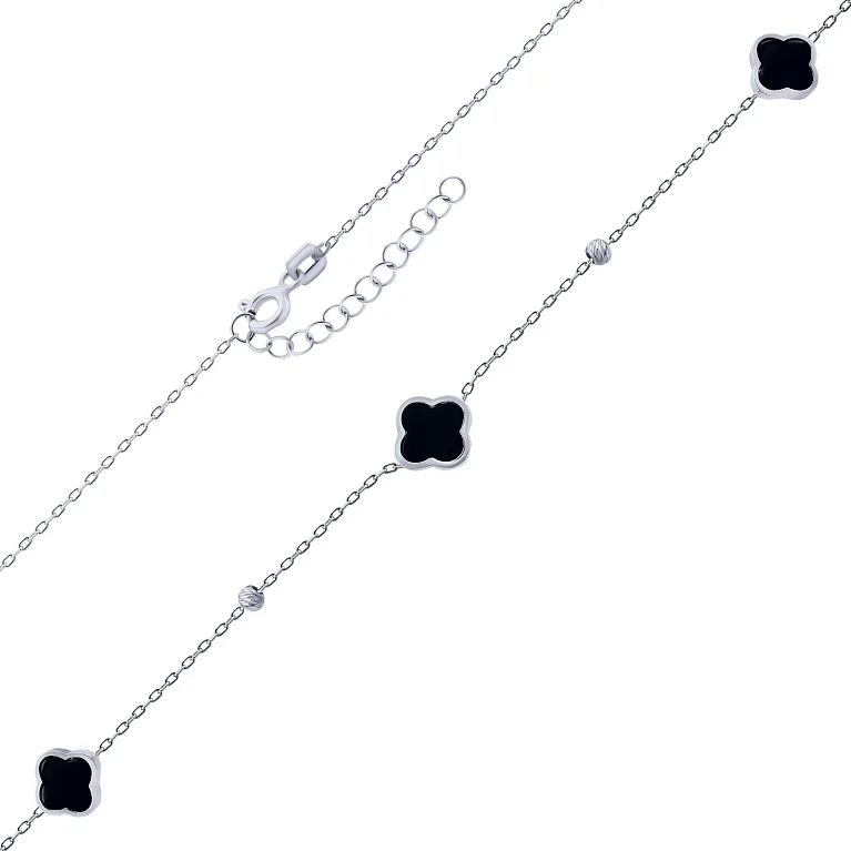 Серебряное колье с ониксом в якорном плетении - 2084987