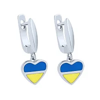Срібні сережки з підвіскою "Сердечко" з емаллю - 1760348