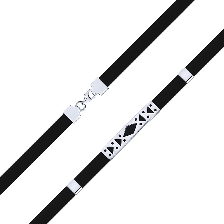 Браслет із каучука з срібними вставками - 2221158