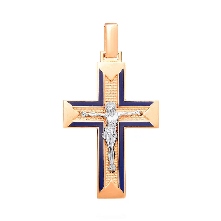 Крестик из комбинированного золота с эмалью. Артикул 505009с: цена, отзывы, фото – купить в интернет-магазине AURUM