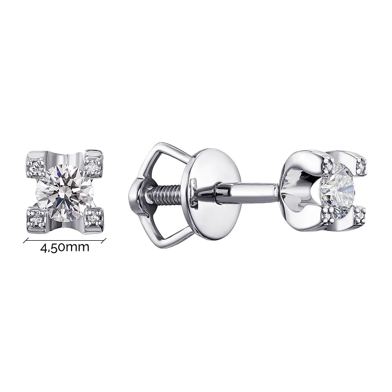 Сережки-гвоздики из белого золота с бриллиантами - 963307