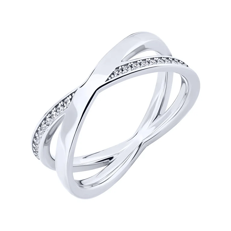 Серебряное двойное кольцо "Переплетение" с фианитами - 2090361 Серебряное двойное кольцо "Переплетение" с фианитами - 2090361