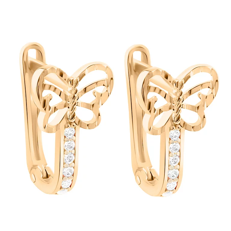 Сережки золоті "Метелик" з фіанітами. Артикул 110061а: ціна, відгуки, фото – купити в інтернет-магазині AURUM