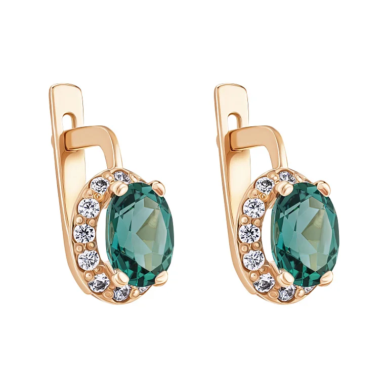 Серьги с кварцом и фианитами в красном золоте - 2078383