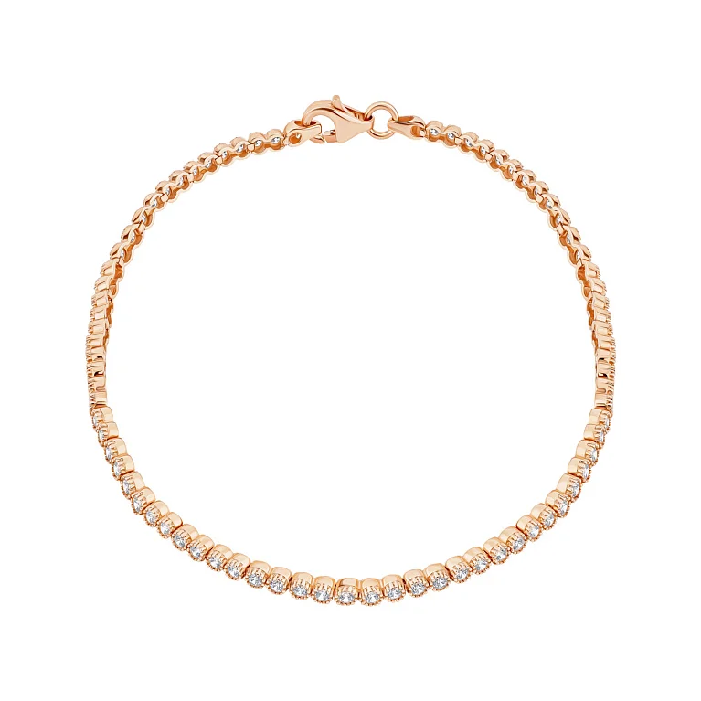 Браслет тенісний з фіанітами у червоному золоті - 1976731