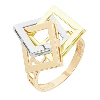Каблучка з комбінованого золота "Трініті квадрати" - 2127539