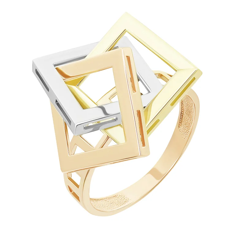 Кольцо из комбинированного золота "Тринити квадраты" - 2127539