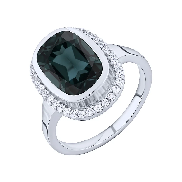 Срібна каблучка з топазом лондон та фіанітами - 2167045