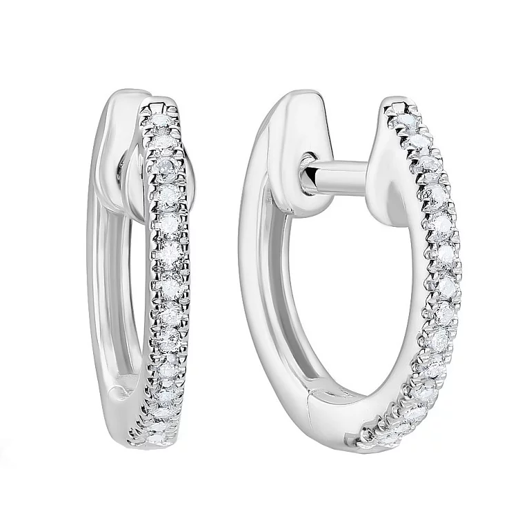 Сережки-кільця золоті з доріжкою діамантів. Артикул С341351005б: ціна, відгуки, фото – купити в інтернет-магазині AURUM