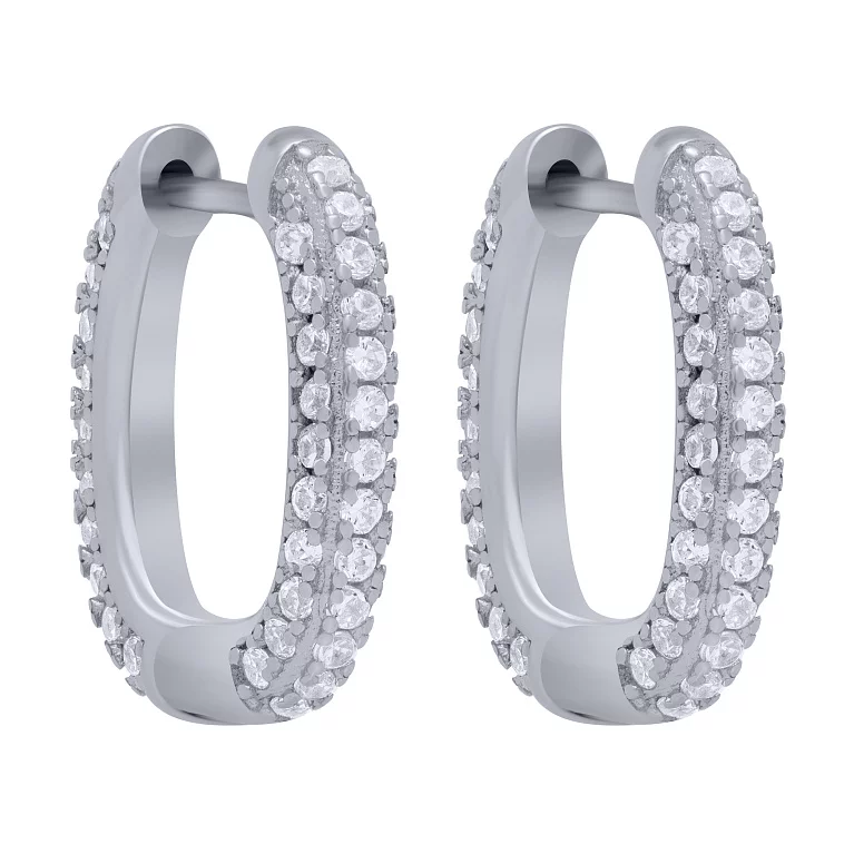 Серьги-кольца серебряные с фианитами. Артикул 7502/FE12372: цена, отзывы, фото – купить в интернет-магазине AURUM
