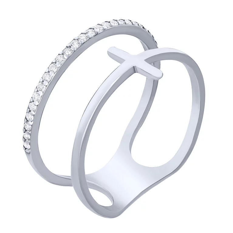 Двойное серебряное кольцо с дорожкой фианитов. Артикул 7501/81729б: цена, отзывы, фото – купить в интернет-магазине AURUM