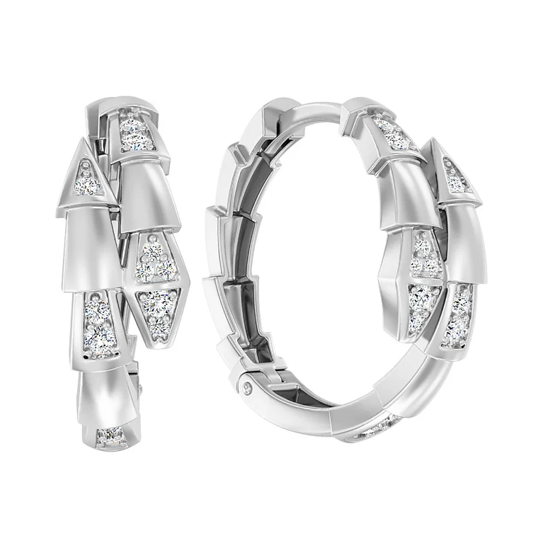 Сережки-кільця "Змія" із білого золота з фіанітами - 2129683