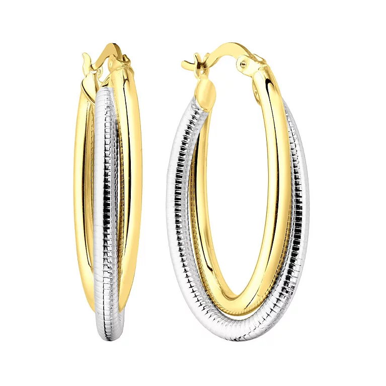 Сережки-кольца из комбинированого золота. Артикул 109400/40жб: цена, отзывы, фото – купить в интернет-магазине AURUM
