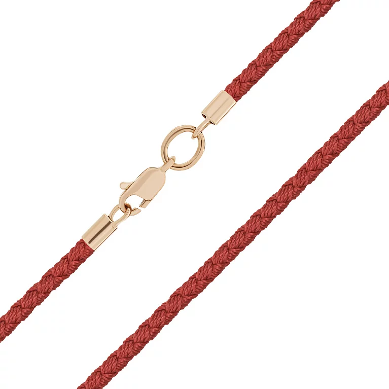 Ювелирный вощеный в красном цвете шнурок с золотой застежкой. Артикул 12225-10/1: цена, отзывы, фото – купить в интернет-магазине AURUM