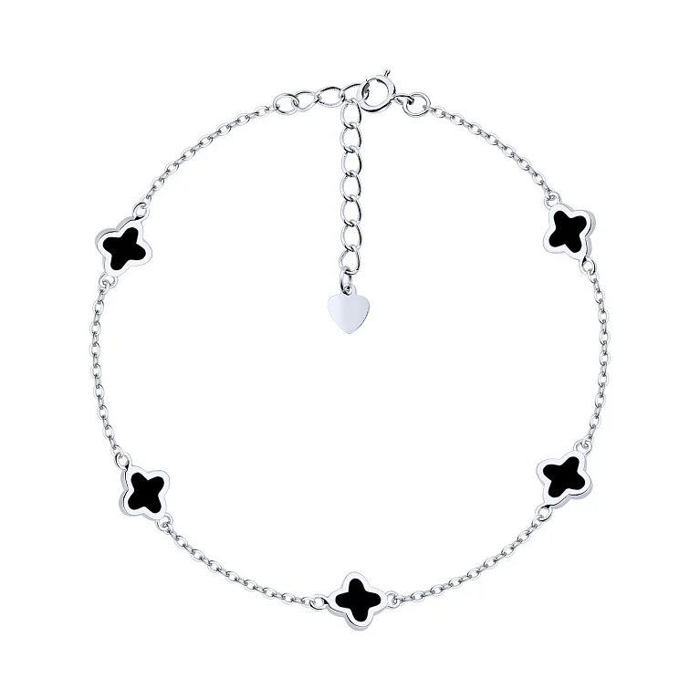 Браслет срібний "Конюшина" з емаллю плетіння якір - 2170999