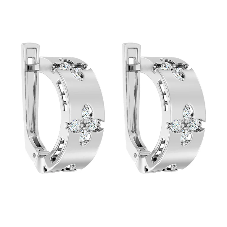 Сережки із білого золота "Квітка" з фіанітами - 2134282