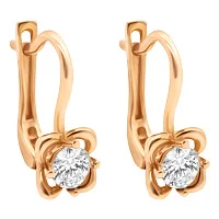 Сережки "Цветок" из красного золота с фианитом - 938235