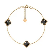 Браслет "Клевер" с ониксом в красном золоте и якорном плетении - 2167206