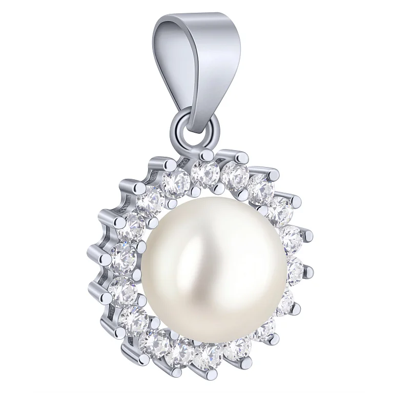 Підвіс зі срібла з перлиною та фіанітами  - 2196248