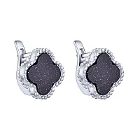 Сережки зі срібла "Конюшина" з авантюрином - 1989051