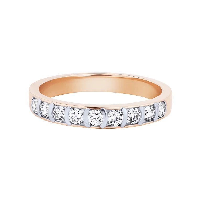 Каблучка з доріжкою діамантів із комбінованого золота - 2115690
