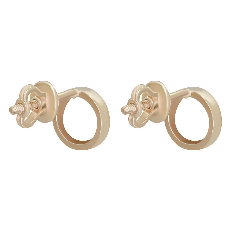 Круглые сережки-гвоздики из красного золота - 866321