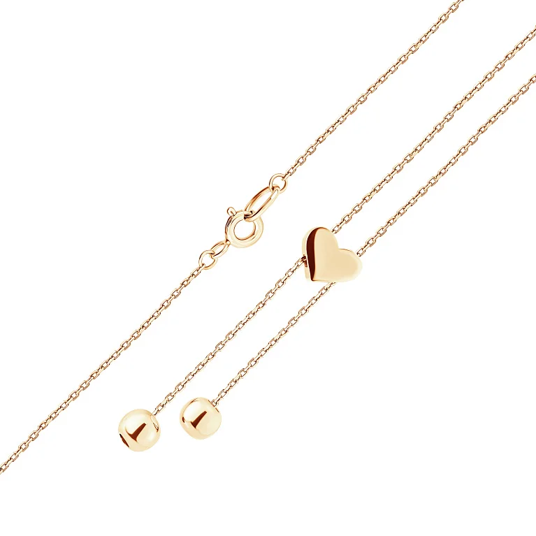 Кольє-краватка з жовтого золота "Серце" плетіння якір - 2178167