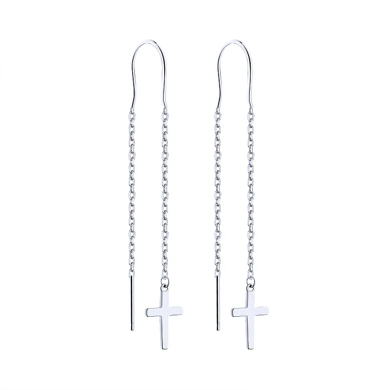Сережки-протяжки "Хрестики" зі срібла - 2134232
