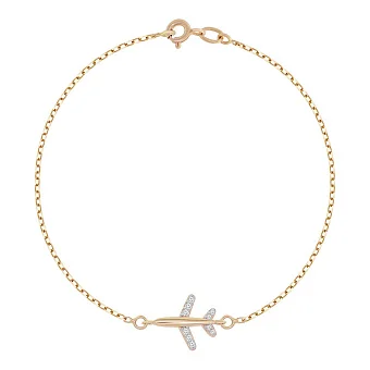 Браслет из красного золота с фианитом "Мрія" плетение якорное - 1300529