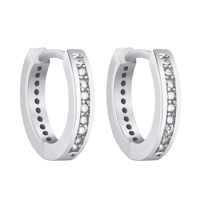 Сережки-кольца из серебра с фианитом. Артикул 7502/4105/15: цена, отзывы, фото – купить в интернет-магазине AURUM