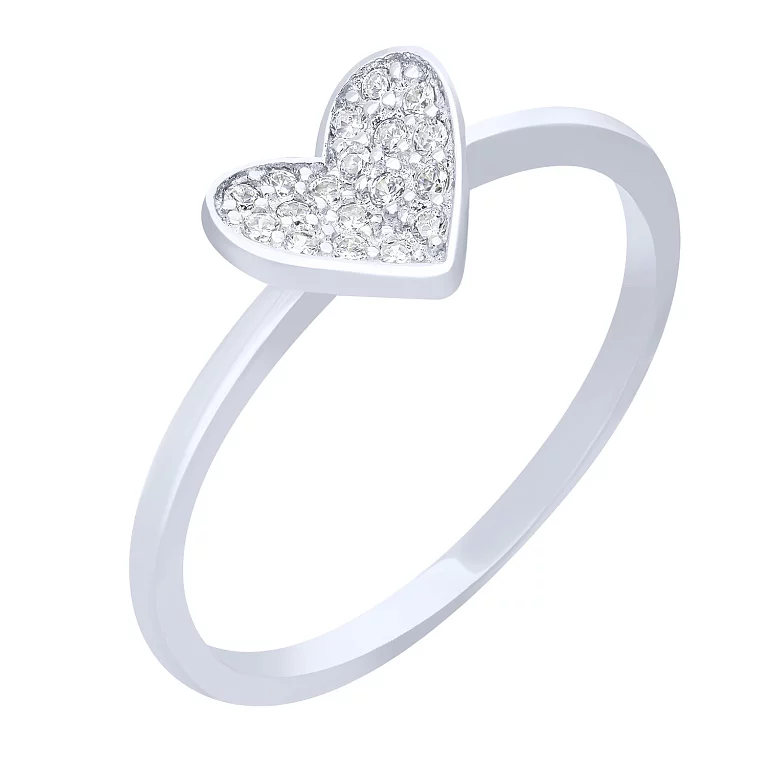 Каблучка "Серце" у сріблі з фіанітами. Артикул 7501/6132: ціна, відгуки, фото – купити в інтернет-магазині AURUM