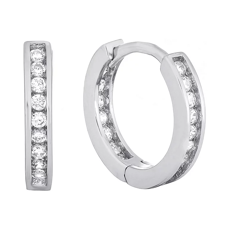 Серьги-кольца из серебра с фианитами . Артикул 7502/С2Ф/404: цена, отзывы, фото – купить в интернет-магазине AURUM