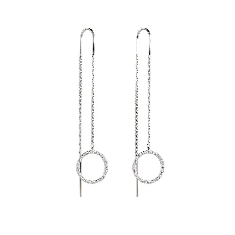 Срібні сережки-протяжки "Коло" з фіанітами. Артикул 7502/С2Ф/1582: ціна, відгуки, фото – купити в інтернет-магазині AURUM