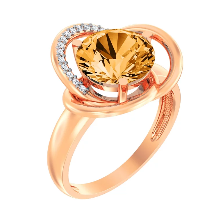 Золотое кольцо с цитрином и фианитами. Артикул 140697Пц: цена, отзывы, фото – купить в интернет-магазине AURUM