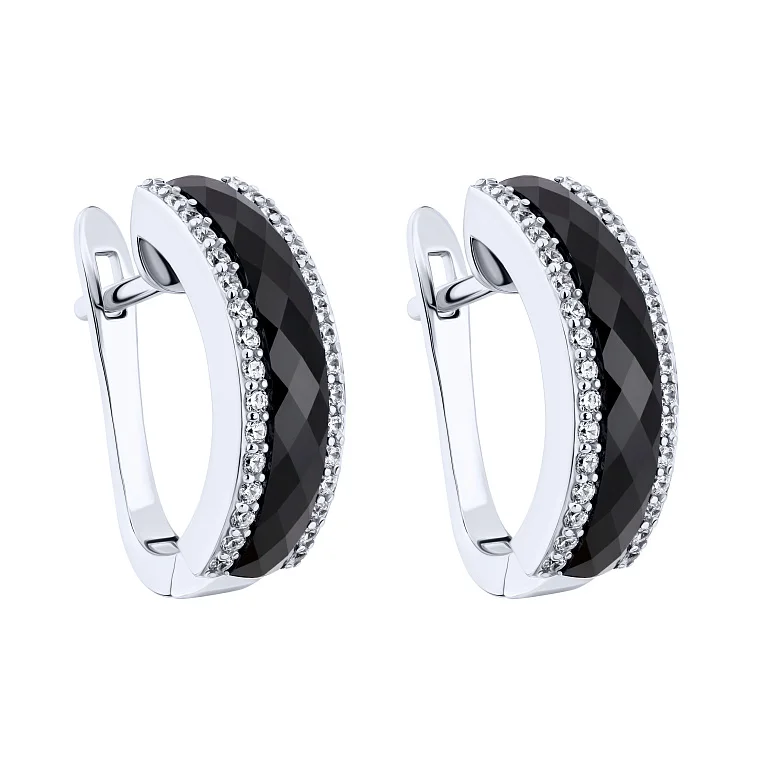 Сережки зі срібла з керамікою та фіанітами - 2172702